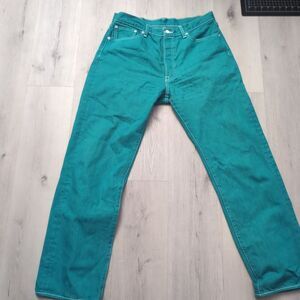 Levis 501 Jeans Mens 36x34 See Measure Green/Cyan Blue Jeans Red Tab Button Fly